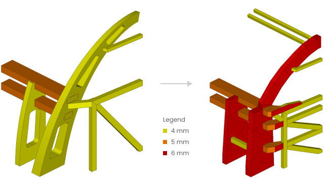 Original vs modified front-frame structure